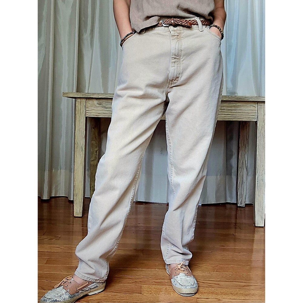 High rise waisted denim Wranglers jeans, vintage, pockets beige L relaxed fit